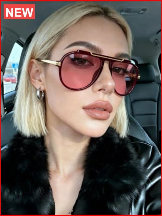 Oversized Aviator Sunglasses 70s Retro Gold Metal Square Sunglasses for Men main image 7